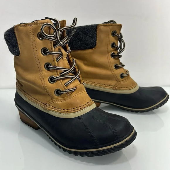 Sorel Slimpack II‎ Tan Leather Rubber Lace Up Waterproof Winter Boots Size 7 - Picture 2 of 13